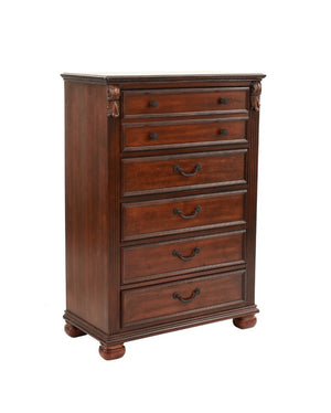 English Elm Traditional Cherry Finish Bedroom Set with Scrollwork Headboard Ornate Carved Details Queen B011S04384