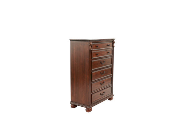 English Elm Traditional Cherry Finish Bedroom Set with Scrollwork Headboard Ornate Carved Details Queen B011S04384