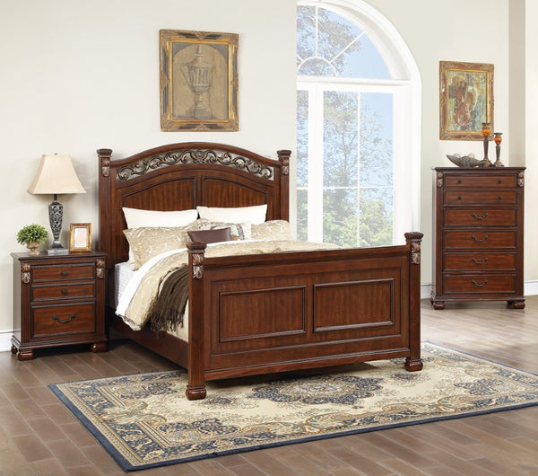 English Elm Traditional Cherry King Bedroom Set with Carved Scrollwork Headboard and Bun Feet B011S04385