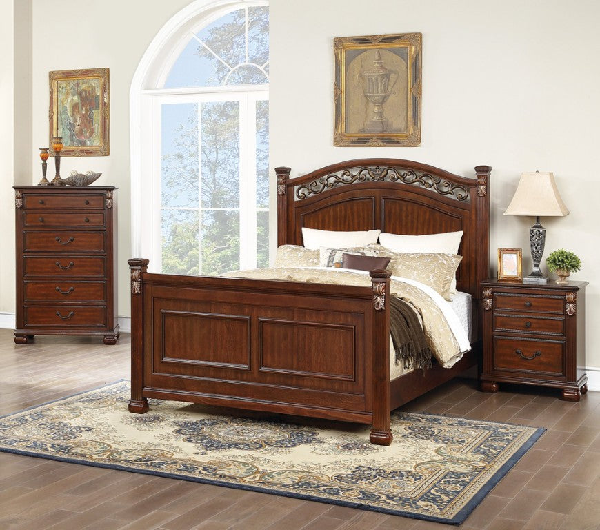 English Elm Traditional Cherry King Bedroom Set with Carved Scrollwork Headboard and Bun Feet B011S04385