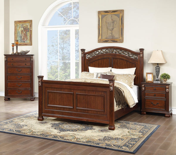 English Elm Traditional Cherry King Bedroom Set with Carved Scrollwork Headboard and Bun Feet B011S04385