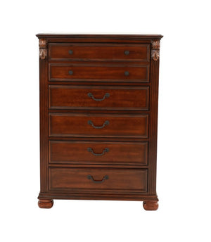 English Elm Traditional Cherry King Bedroom Set with Carved Scrollwork Headboard and Bun Feet B011S04385