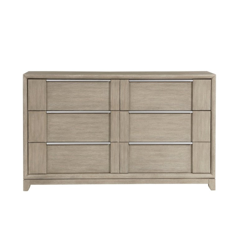 English Elm Light Gray Ash Veneer Six Drawer Dresser with Mirror Modern Bedroom Furniture Set Dresser Mirror Set B011S04386