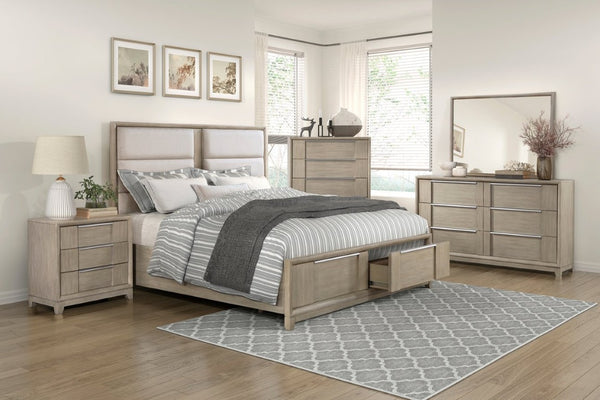 English Elm Light Gray Ash Veneer Six Drawer Dresser with Mirror Modern Bedroom Furniture Set Dresser Mirror Set B011S04386
