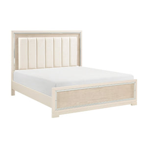 English Elm Modern Glam California King Bed Chenille Headboard Beveled Mirror Trim Gray B011S04391