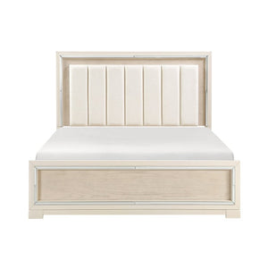 English Elm Modern Glam California King Bed Chenille Headboard Beveled Mirror Trim Gray B011S04391