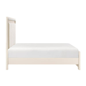 English Elm Modern Glam California King Bed Chenille Headboard Beveled Mirror Trim Gray B011S04391