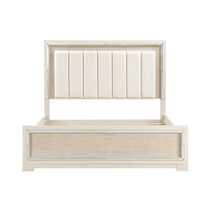 English Elm Modern Glam California King Bed Chenille Headboard Beveled Mirror Trim Gray B011S04391