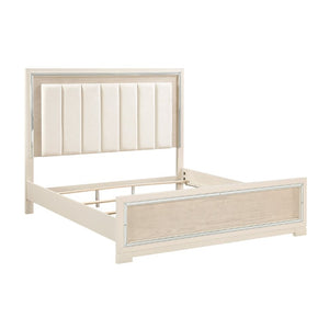 English Elm Modern Glam California King Bed Chenille Headboard Beveled Mirror Trim Gray B011S04391