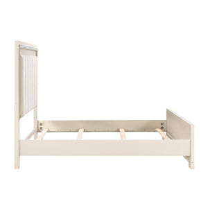 English Elm Modern Glam California King Bed Chenille Headboard Beveled Mirror Trim Gray B011S04391