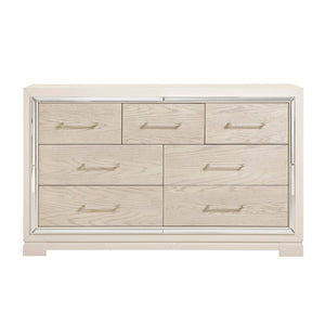 English Elm Modern Glam Tall Five Drawer Chest with Mirror Trim Acrylic Handles Bedroom Storage 7-Drawer Dresser with Mirror B011S04393