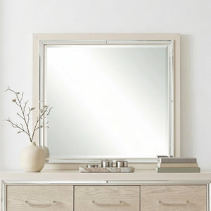 English Elm Modern Glam Tall Five Drawer Chest with Mirror Trim Acrylic Handles Bedroom Storage 7-Drawer Dresser with Mirror B011S04393