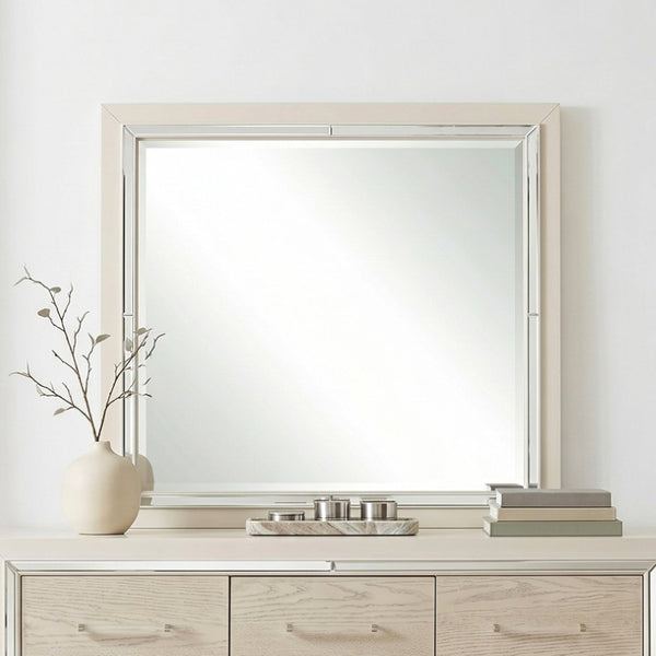 English Elm Modern Glam Tall Five Drawer Chest with Mirror Trim Acrylic Handles Bedroom Storage 7-Drawer Dresser with Mirror B011S04393