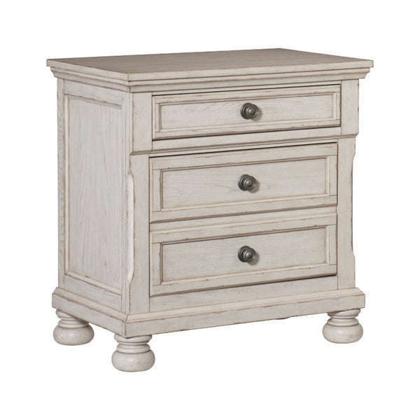English Elm Transitional Antique White Ash Veneer Nightstand Pair with Hidden Drawer and Bun Feet B011S04398