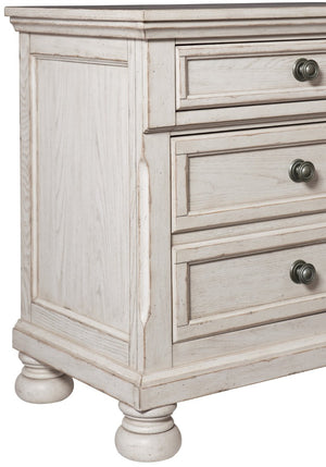 English Elm Transitional Antique White Ash Veneer Nightstand Pair with Hidden Drawer and Bun Feet B011S04398