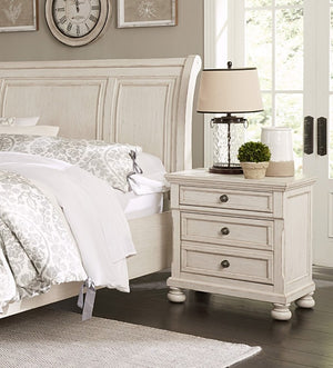 English Elm Transitional Antique White Ash Veneer Nightstand Pair with Hidden Drawer and Bun Feet B011S04398