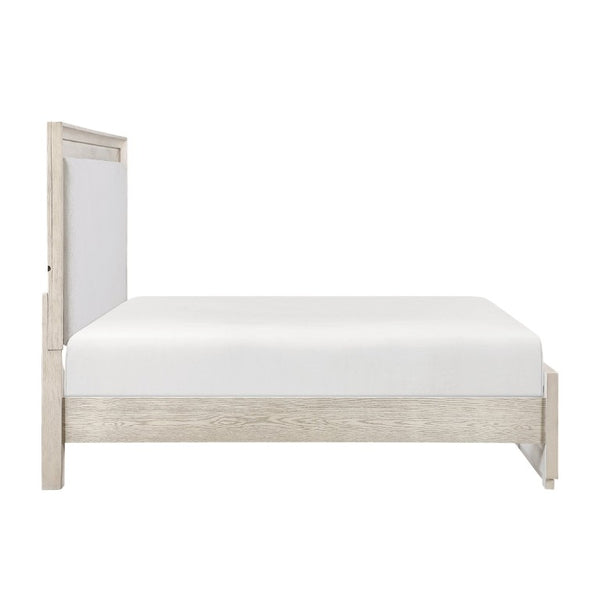 English Elm Modern California King Bed with LED Backlit Headboard Pearl Fabric Oak Veneer B011S04403