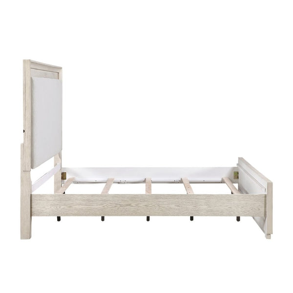 English Elm Modern California King Bed with LED Backlit Headboard Pearl Fabric Oak Veneer B011S04403