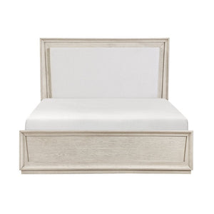 English Elm Modern California King Bed with LED Backlit Headboard Pearl Fabric Oak Veneer B011S04403