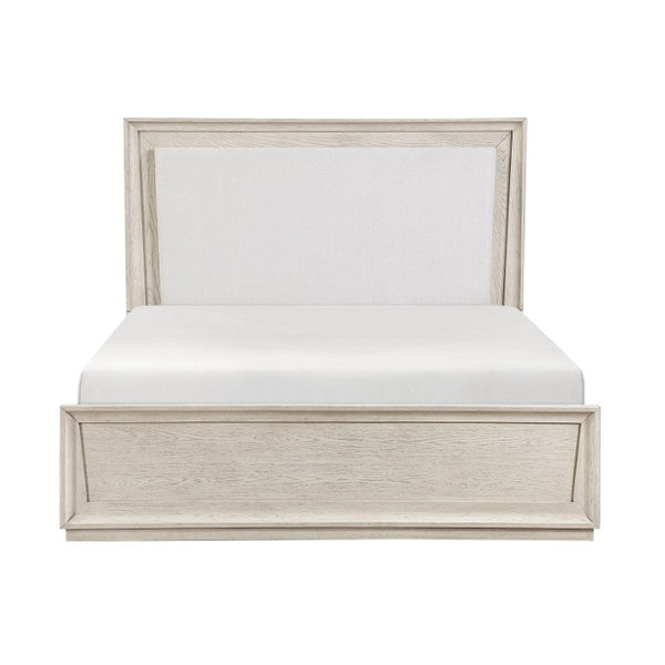 English Elm Modern California King Bed with LED Backlit Headboard Pearl Fabric Oak Veneer B011S04403