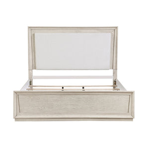 English Elm Modern California King Bed with LED Backlit Headboard Pearl Fabric Oak Veneer B011S04403
