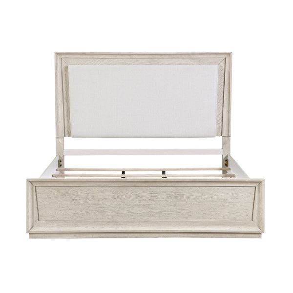 English Elm Modern California King Bed with LED Backlit Headboard Pearl Fabric Oak Veneer B011S04403