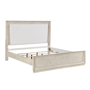 English Elm Modern California King Bed with LED Backlit Headboard Pearl Fabric Oak Veneer B011S04403