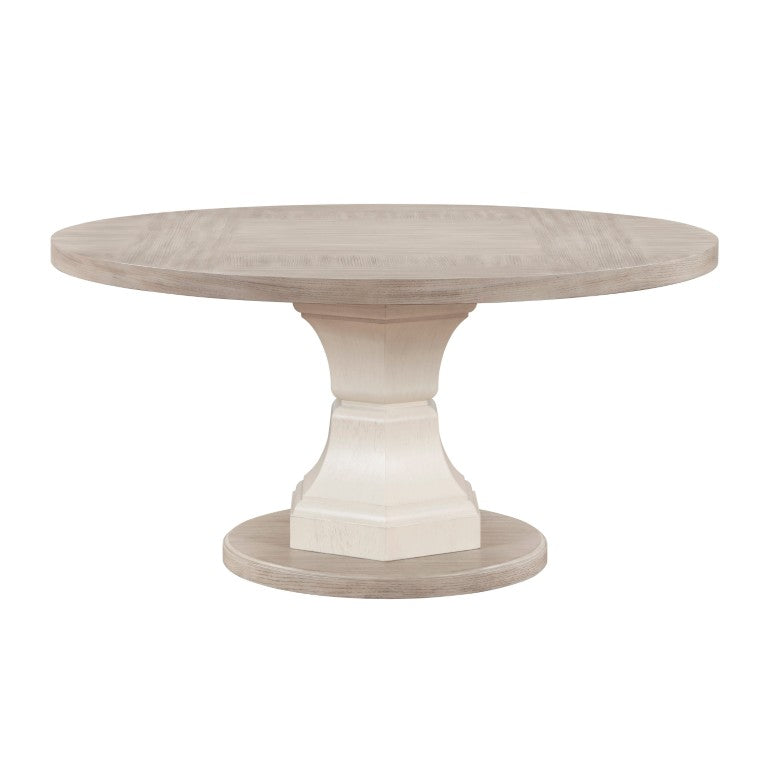 English Elm Contemporary Round Pedestal Dining Table Oak Veneer Two Tone Gray White Seats Six B011S04414
