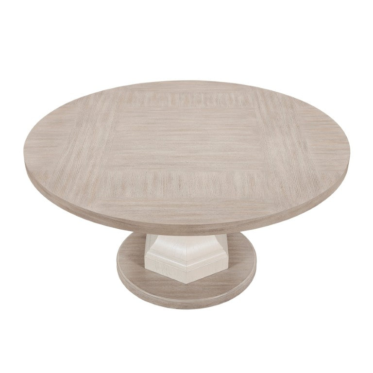 English Elm Contemporary Round Pedestal Dining Table Oak Veneer Two Tone Gray White Seats Six B011S04414
