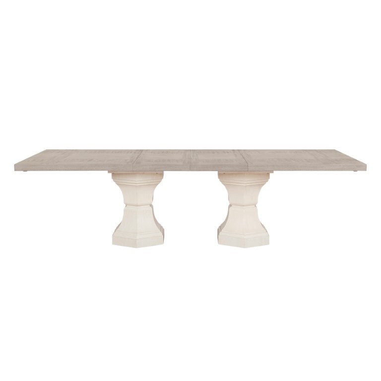 English Elm Contemporary Extendable Double Pedestal Dining Table Seats Eight in Oak Veneer Wood B011S04415