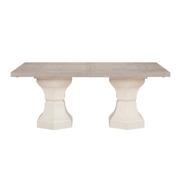 English Elm Contemporary Extendable Double Pedestal Dining Table Seats Eight in Oak Veneer Wood B011S04415