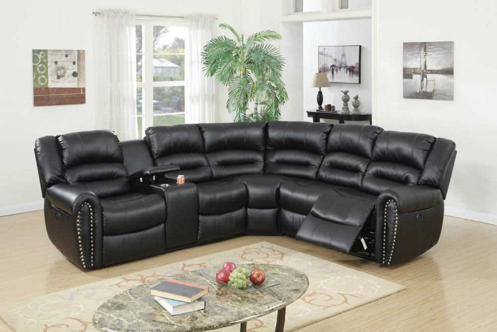 English Elm Power Reclining Sectional with Tufted Bonded Leather Console and Dual Independent Recliners B011S04416