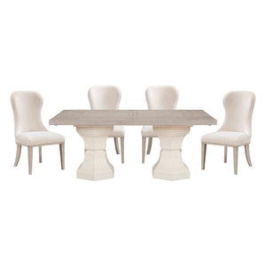English Elm 5Pc Extendable Dining Set Solid Wood Two-Tone Table with Ivory Upholstered Chairs B011S04420