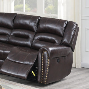 English Elm Power Motion Sectional with Tufted Bonded Leather Dual Recliners and Built-In Console B011S04421