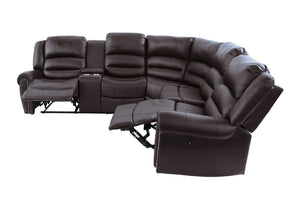 English Elm Power Motion Sectional with Tufted Bonded Leather Dual Recliners and Built-In Console B011S04421