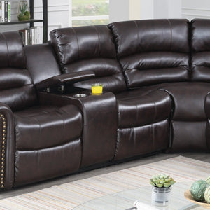 English Elm Power Motion Sectional with Tufted Bonded Leather Dual Recliners and Built-In Console B011S04421