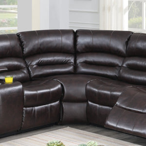 English Elm Power Motion Sectional with Tufted Bonded Leather Dual Recliners and Built-In Console B011S04421
