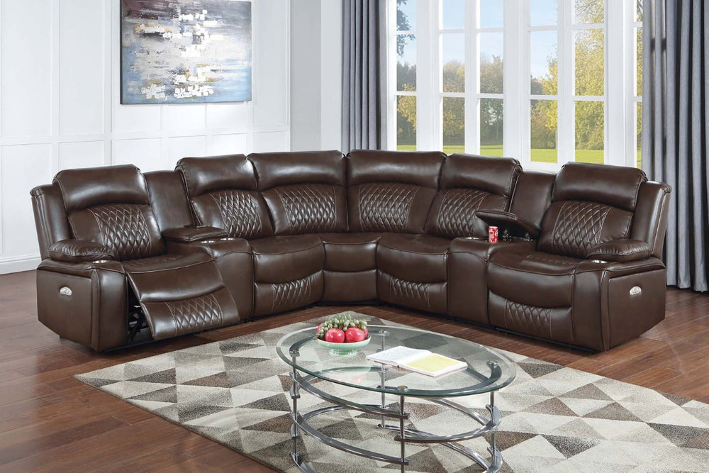 English Elm Contemporary Power Reclining Sectional Gel Leatherette Diamond Stitch Living Room Couch B011S04425