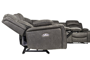 English Elm Laf and Raf Power Reclining Sectional with Console and Plush Upholstered Seating Charcoal Faux Leather 69 x 38 x 41 B011S04426