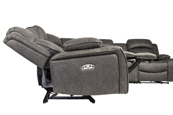 English Elm Laf and Raf Power Reclining Sectional with Console and Plush Upholstered Seating Charcoal Faux Leather 69 x 38 x 41 B011S04426
