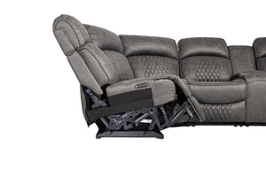 English Elm Laf and Raf Power Reclining Sectional with Console and Plush Upholstered Seating Charcoal Faux Leather 69 x 38 x 41 B011S04426