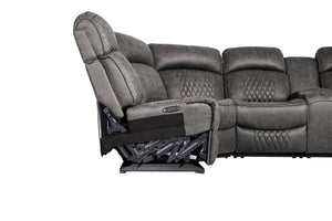 English Elm Laf and Raf Power Reclining Sectional with Console and Plush Upholstered Seating Charcoal Faux Leather 69 x 38 x 41 B011S04426