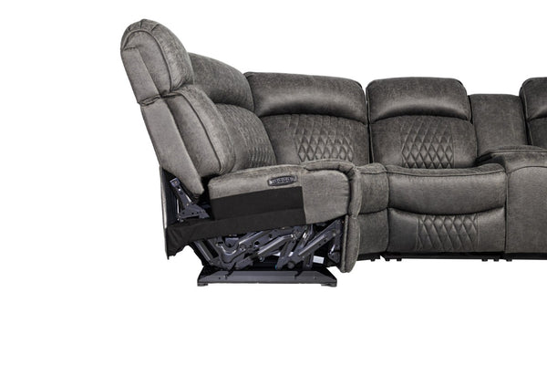 English Elm Laf and Raf Power Reclining Sectional with Console and Plush Upholstered Seating Charcoal Faux Leather 69 x 38 x 41 B011S04426