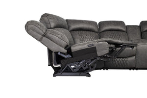 English Elm Laf and Raf Power Reclining Sectional with Console and Plush Upholstered Seating Charcoal Faux Leather 69 x 38 x 41 B011S04426