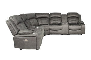 English Elm Laf and Raf Power Reclining Sectional with Console and Plush Upholstered Seating Charcoal Faux Leather 69 x 38 x 41 B011S04426