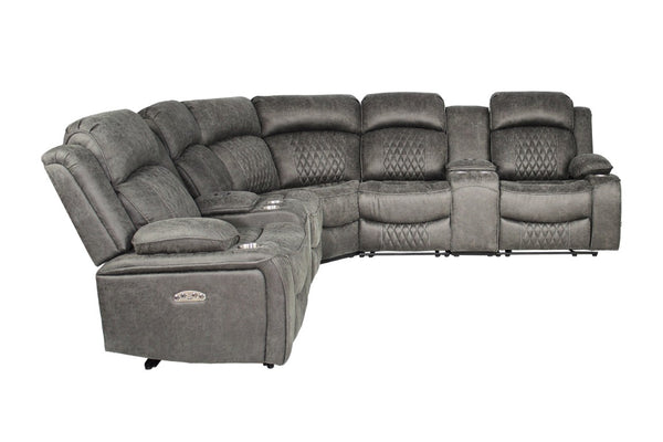English Elm Laf and Raf Power Reclining Sectional with Console and Plush Upholstered Seating Charcoal Faux Leather 69 x 38 x 41 B011S04426