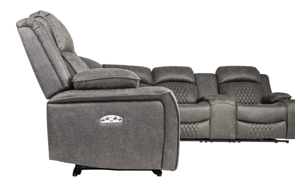 English Elm Laf and Raf Power Reclining Sectional with Console and Plush Upholstered Seating Charcoal Faux Leather 69 x 38 x 41 B011S04426