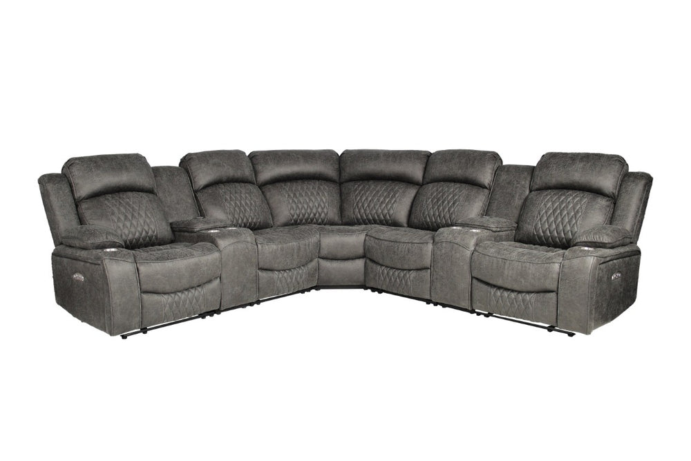 English Elm Laf and Raf Power Reclining Sectional with Console and Plush Upholstered Seating Charcoal Faux Leather 69 x 38 x 41 B011S04426