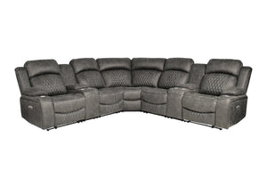 English Elm Laf and Raf Power Reclining Sectional with Console and Plush Upholstered Seating Charcoal Faux Leather 69 x 38 x 41 B011S04426