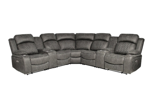 English Elm Laf and Raf Power Reclining Sectional with Console and Plush Upholstered Seating Charcoal Faux Leather 69 x 38 x 41 B011S04426